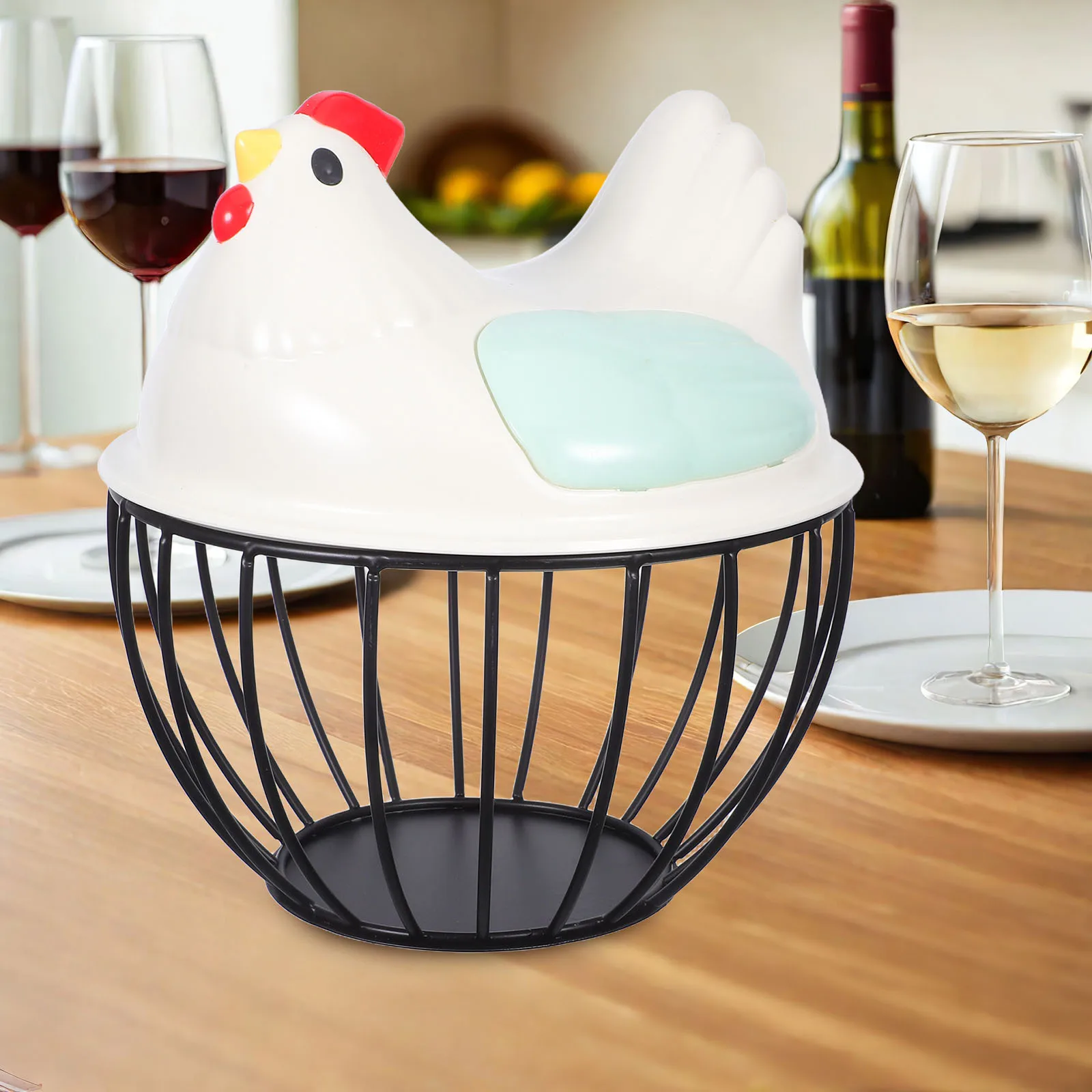 

Iron Egg Storage Basket Dustproof Lid Metal Wire Countertop Organizer Farmhouse Style Fresh Egg Container