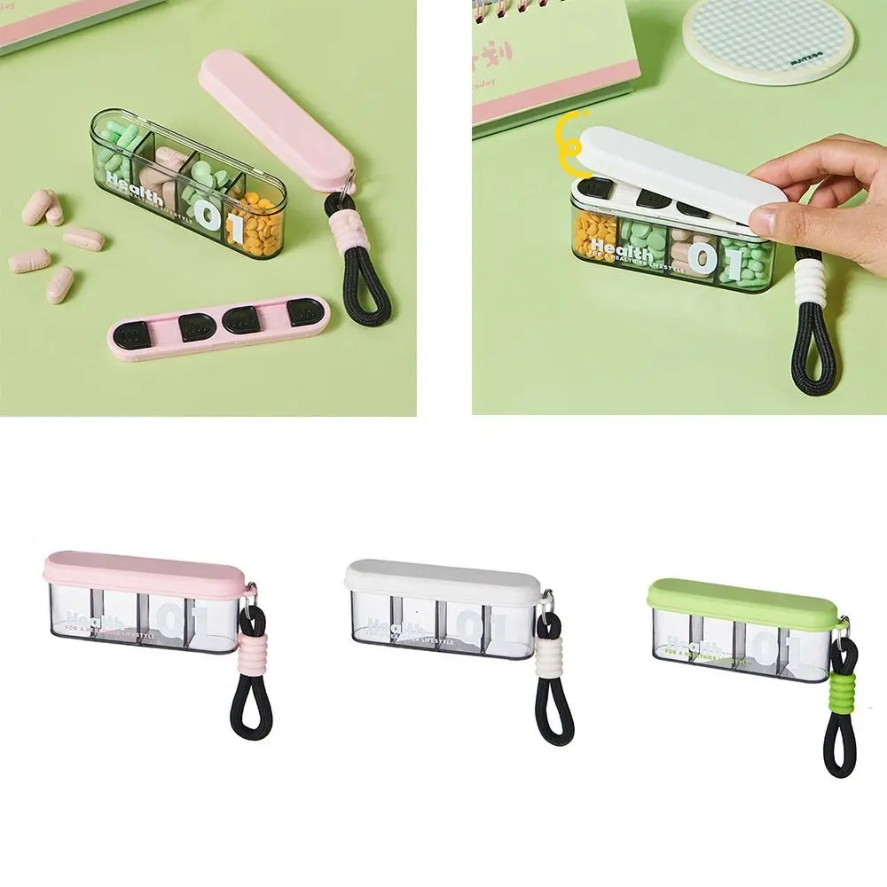 Creative Long strip 4Grid Pill Case Moistureproof Pocket Stylish Pill Organizer Rotatable Lanyard Pill Box Home