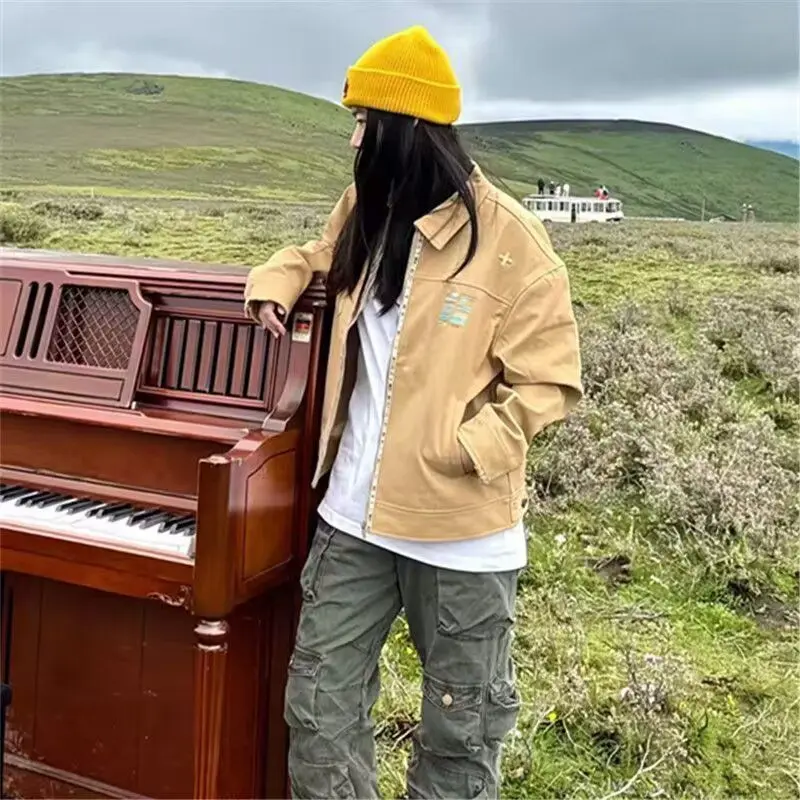 

Американский джет с вышитыми лацканами в стиле ретро, женский свободный дизайн, весенняя новая рабочая одежда для пар, молодежный тренд