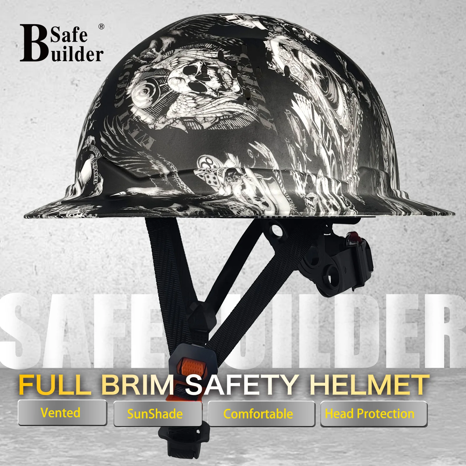 Full Brim Safety Helmet for Engineer, Construction Work Cap for Men, CE Approved Safety Hard Hats, Sunshade Carbon Fiber Pattern