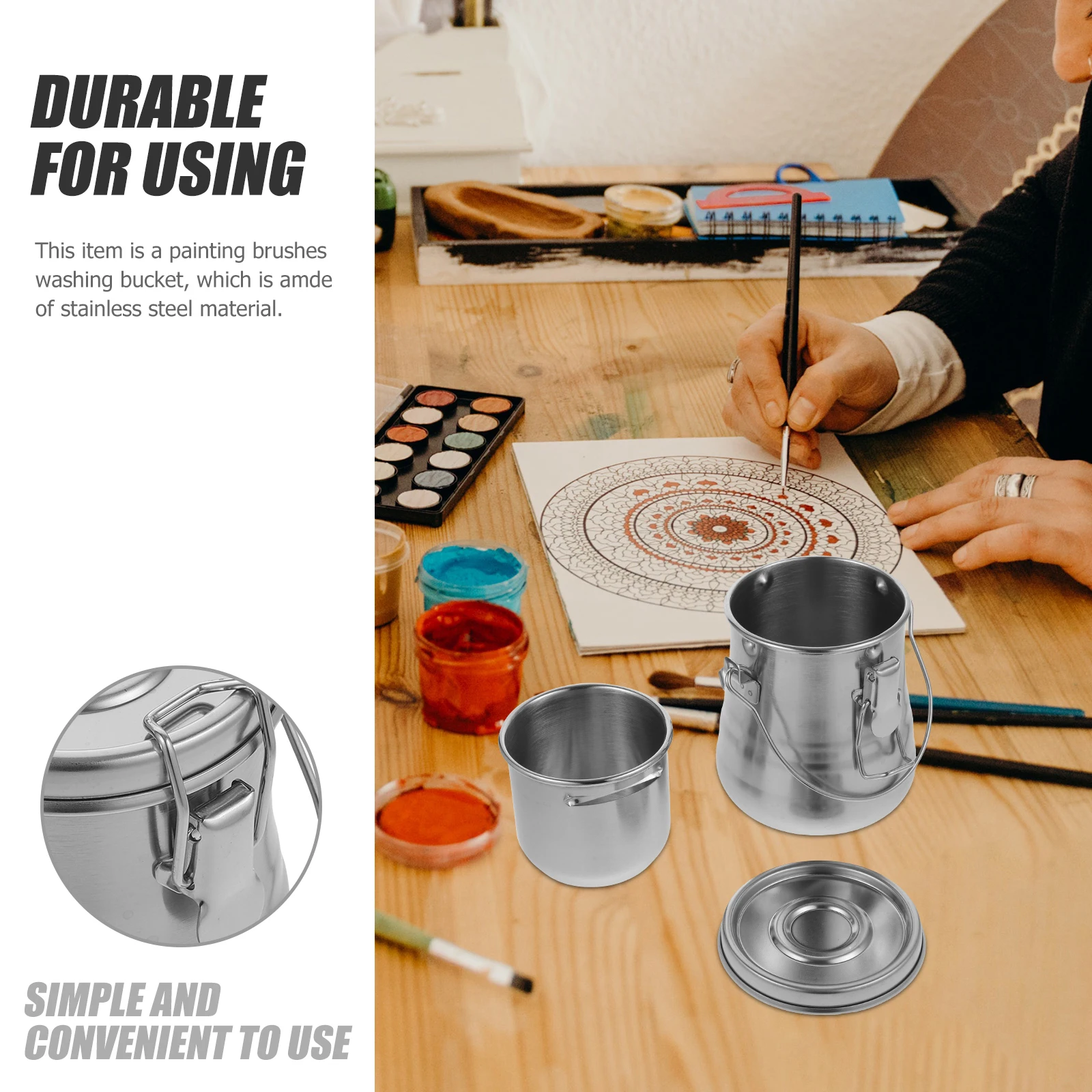

Oil Painting Palette Container Stainless Steel Double Layer Brush Washing Bucket For Art Class Kids Beginners Outdoor