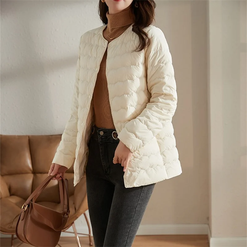 2025 New Autumn Winter Women Bigsize Down Coat Light Thin White Duck Down Jacket Parkas Female Warm Midi Long Puffer Outwears