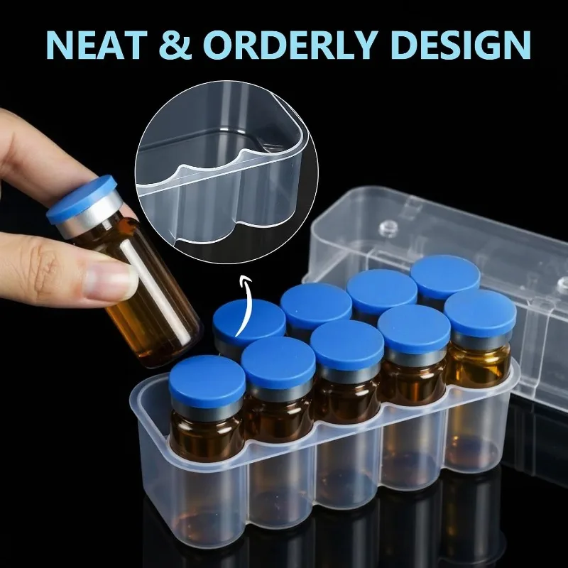 10/2Slot Mini Vial Peptide Container Storage Case Microtube Container Box Refrigerator Stackable Freezer Tube Bottle Vial Case