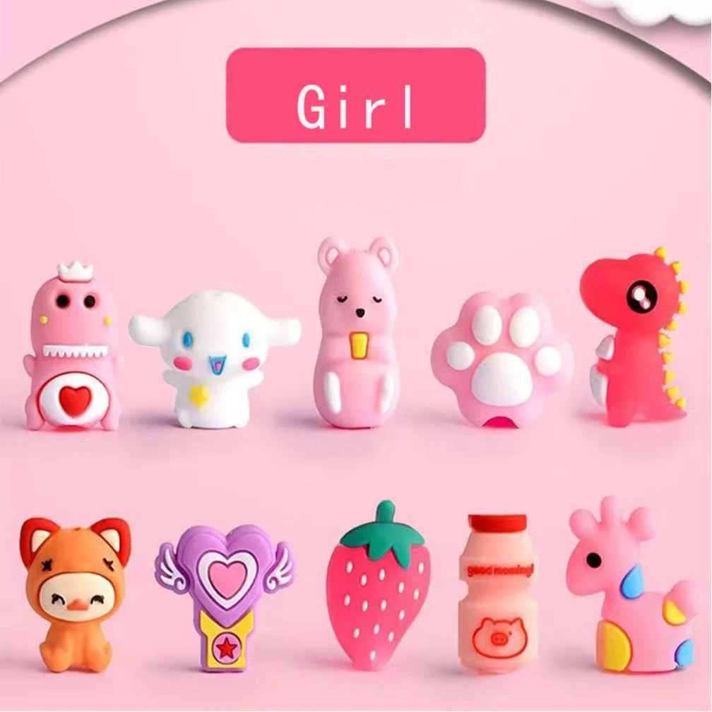 10PCS/1Set Cute Cartoon Silicone Pencil Cap Protector Neutral Pen Cover School Students Supplies Soft Rubber Protect Pencil Tip