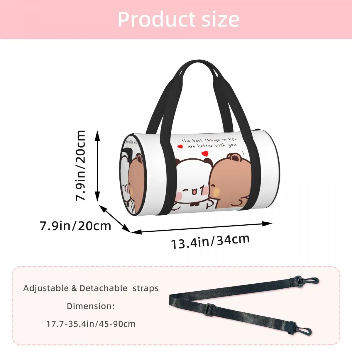 Bear And Panda Bubu Dudu Balloon  Luggage Bag Large Capacity Duffle Tote Bag Handbags Gym Bags Fitness Bag for Boys Girls