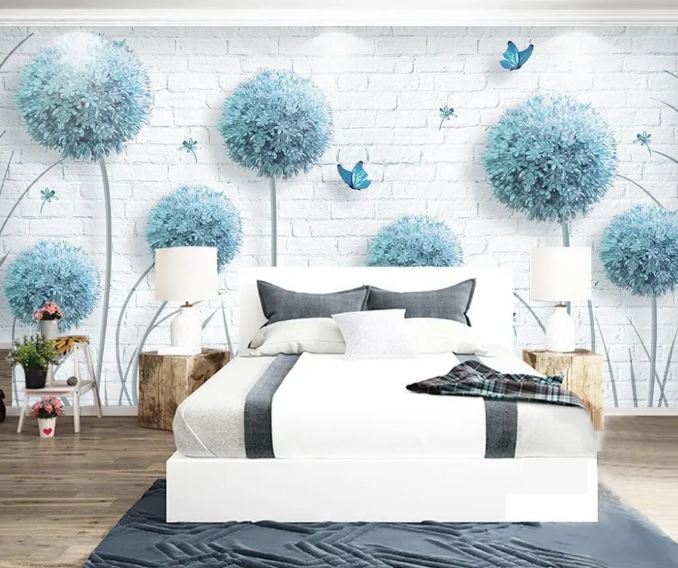 

Customized photo wallpaper European style Dandelion Hand Painted Floral bedroom Background Wallpaper Decorative Painting