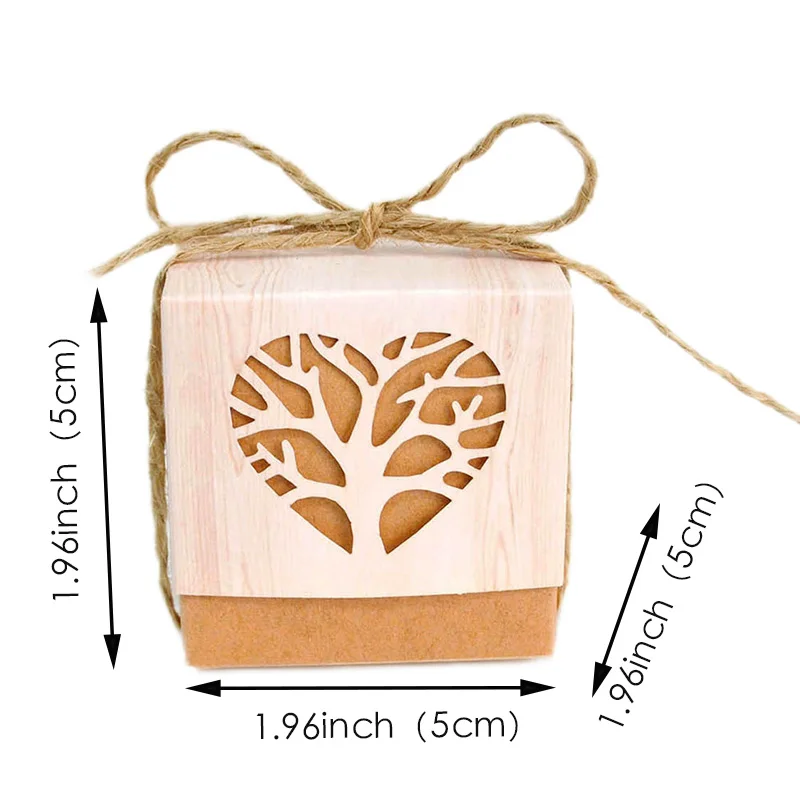 50/100Pcs Tree Of Life Kraft Paper Candy Box Chocolate Wedding Gift Packaging Box With Rope Birthday Baby Shower Party Supplies