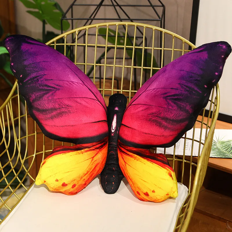 6 Colors Butterfly Plush Pillow Purple Blue Pink Magenta Yellow, Short Plush Polyester Filled Cushion, Sofa Bedroom Home Decor