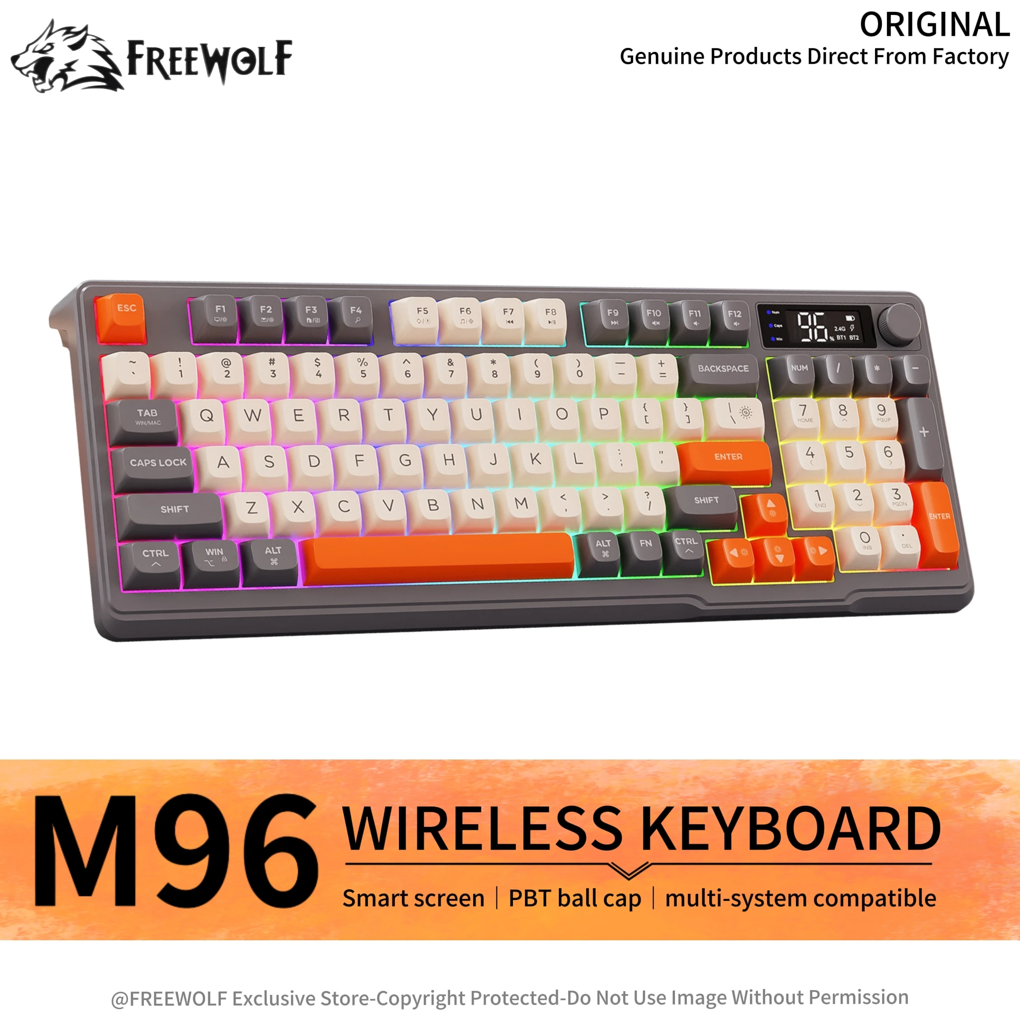 

FREEWOLF M96 Wireless Dual-mode Keyboard,2.4G & BT,Digital Display,Built-in Battery and Long-lasting Battery Life