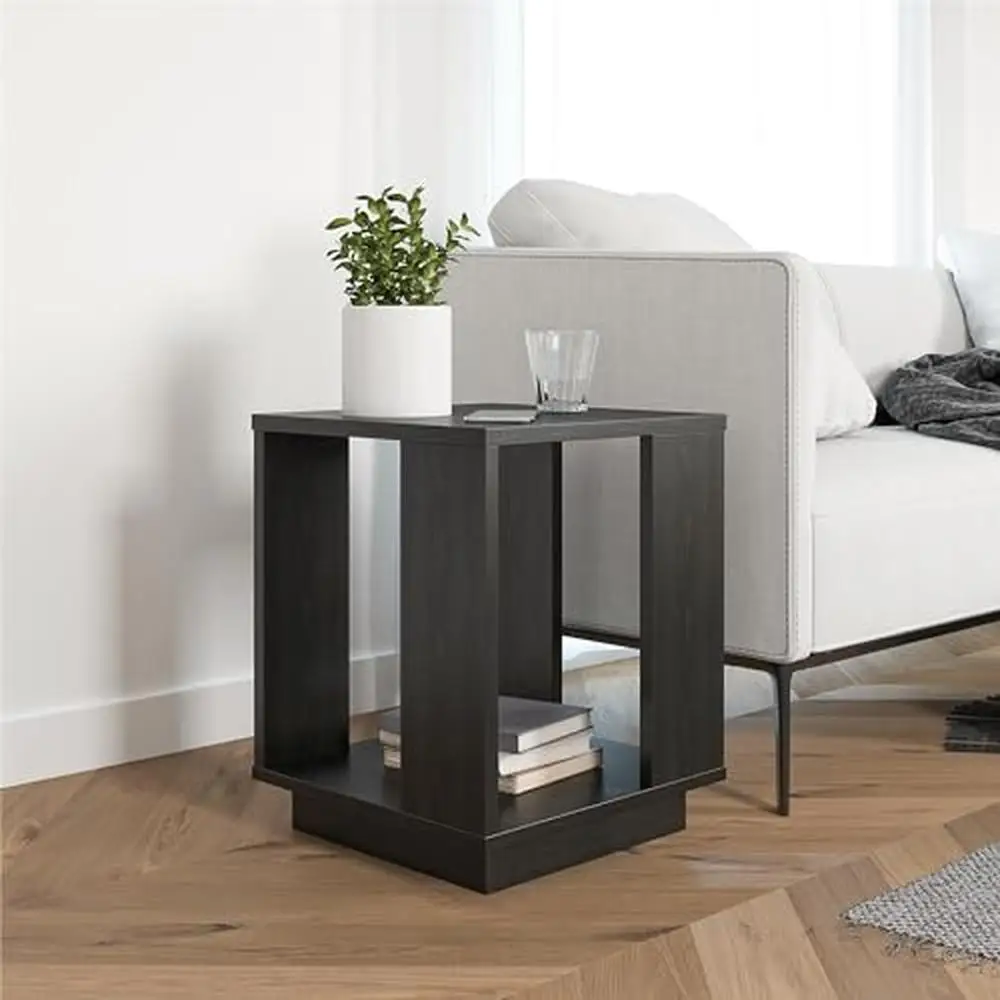 Contemporary Side Table Black Oak Minimal Design Eco-Friendly No-Show Hardware Easy Assembly Ample Storage Budget-Friendly