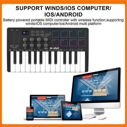 Imagen 2 del producto Teclado de Control MIDI de 25 teclas, Mini teclado USB portátil, controlador MIDI con 25 teclas sensibles a la velocidad, 8 almohadillas retroiluminadas RGB