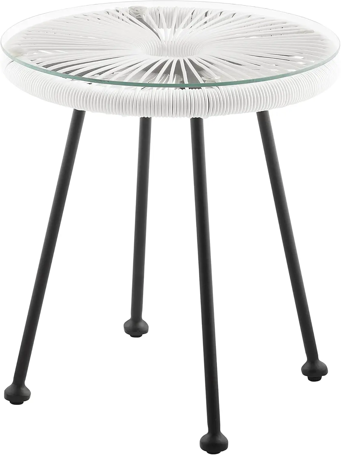 White Charleston Woven Hammock Style Outdoor Accent Table With Glass Top