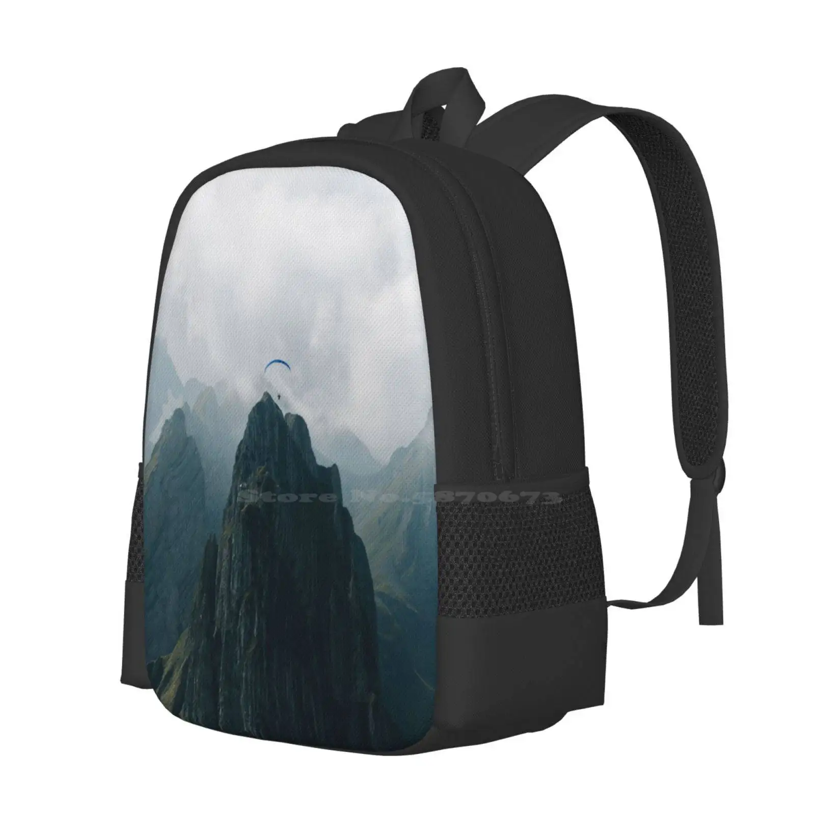 Flying Mountain Explorer - Landscape Photography Hot Sale Schoolbag Backpack Fashion Bags Mountain Landscape Sky Clouds Moody