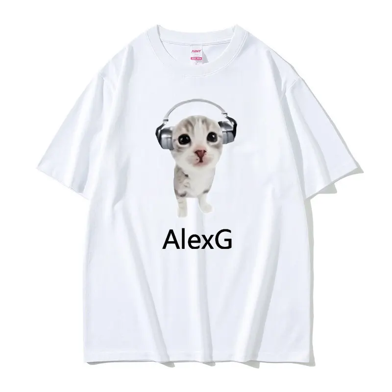 

Singer Alex G Tshirt Cute Funny Cat with Headphones Meme Graphic Print T-shirt Summer Men Women Fashion Casual Oversized Tshirt