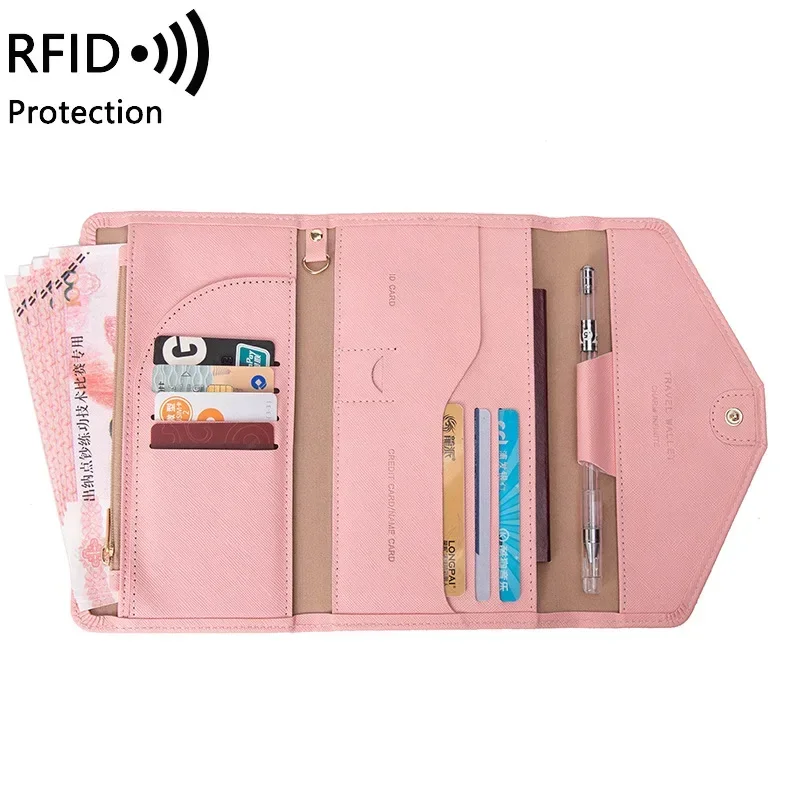 Cross-border Passport Bag Women\'s New RFID Multi-functional Ticket Document Bag Travel Abroad Passport Wallet