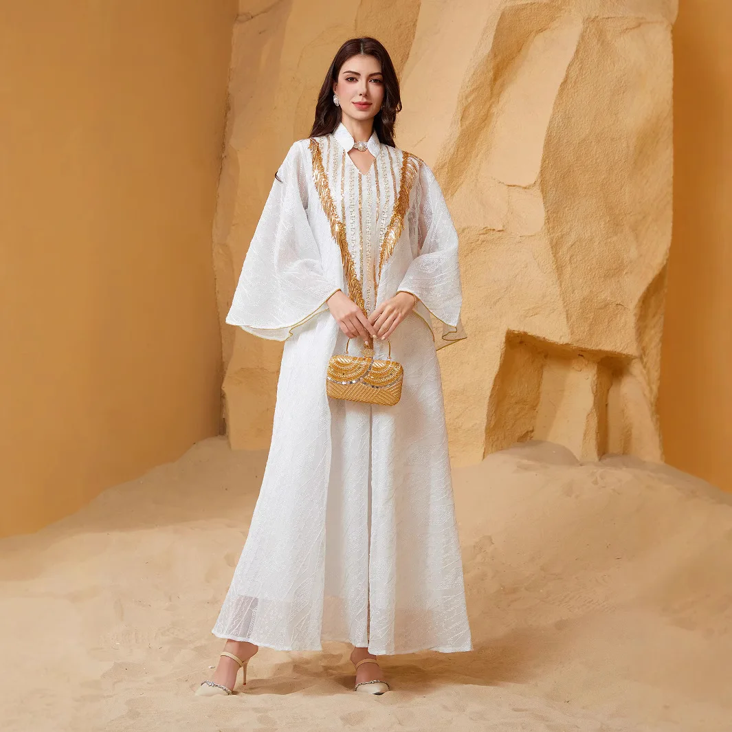 

Muslim Arab Dubai Robe Mesh Embroidered Dress Women's Stage Performance Costume Accessories