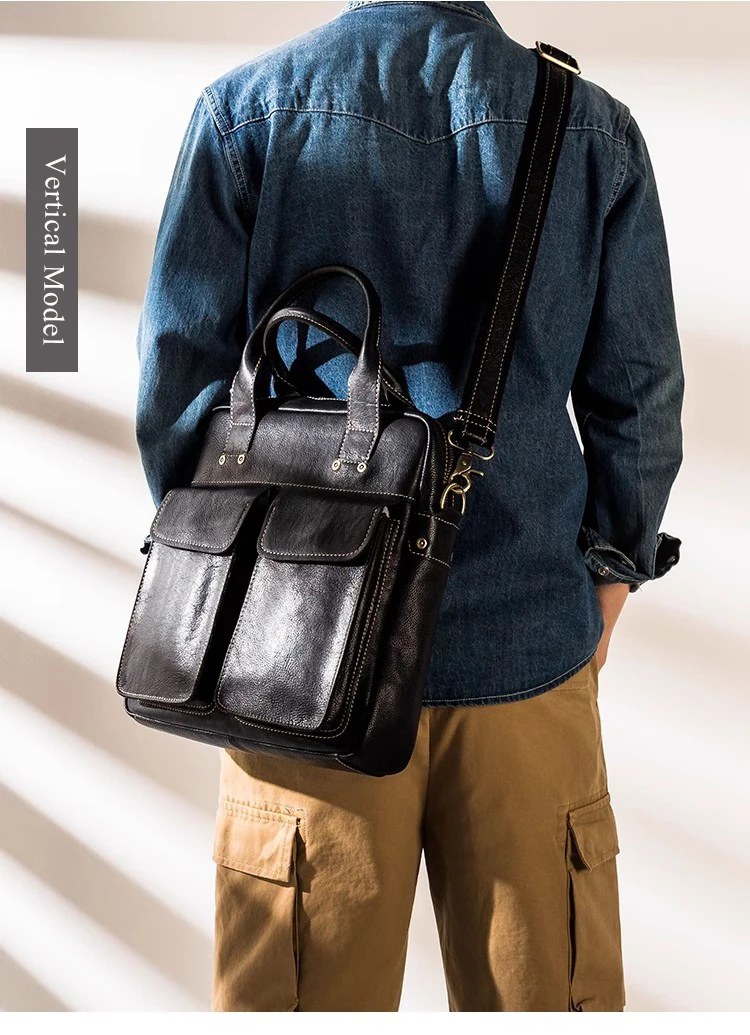 wmnuo Shoulder Bag Brief Case Man Youth Genuine Cowhide Leather Leisure Commuting Crossbody Messenger Hand Bag Male Briefcase