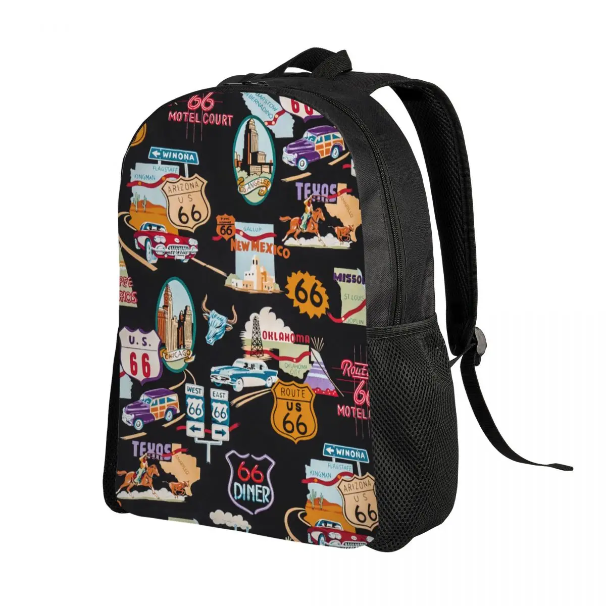 Customized Vintage Route 66 Backpack Women Men Basic Bookbag for School College America Road Map Bags