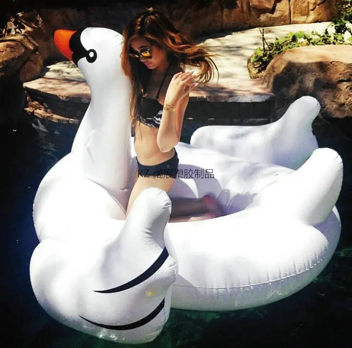 inflatable white swan mount flamingo swimming ring water inflatable swan floating row round-billed duck - view 5