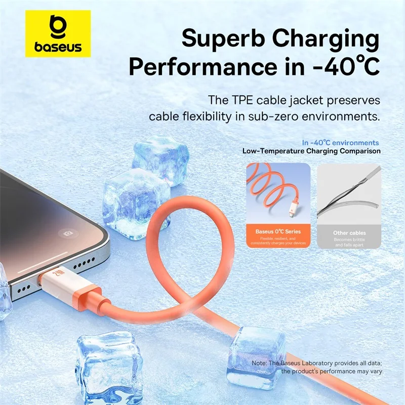 Baseus O℃ Series Fast Charging Data Cable PD 20W Type C Cable For iPhone 14 13 12 Pro Max Anti-freezing USB To Lightning Cable