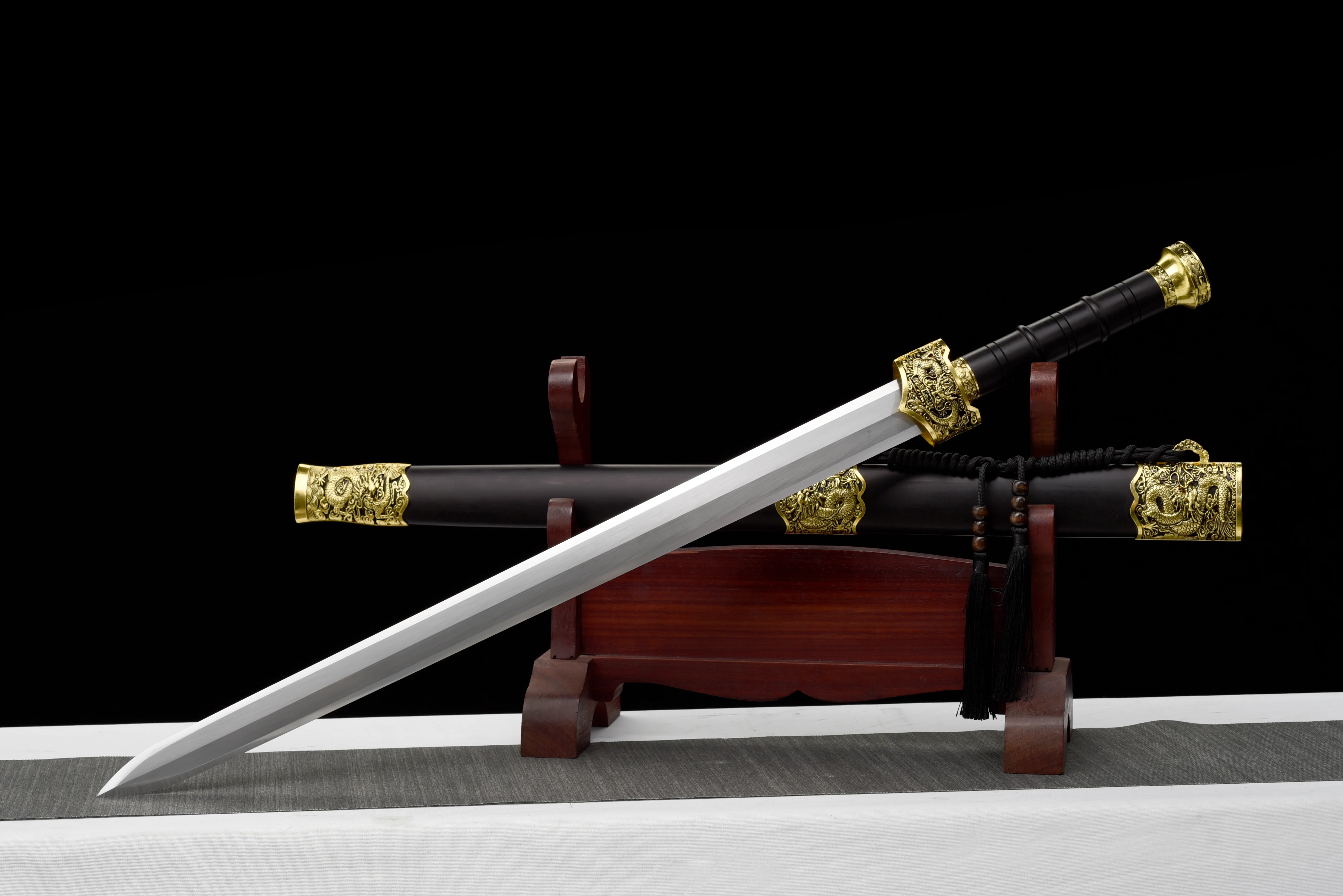 

90 cm Medieval Chinese coiled dragon staff, king's sword, Damascus steel, battle preparation, sharp weapon, samurai sword, ninja