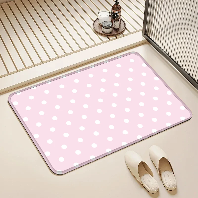

Pink White Polka Dot Doormat Non-Slip Floor Mat Home Entrance Door Rug Cute Style Decor Kitchen Bathroom Supplies