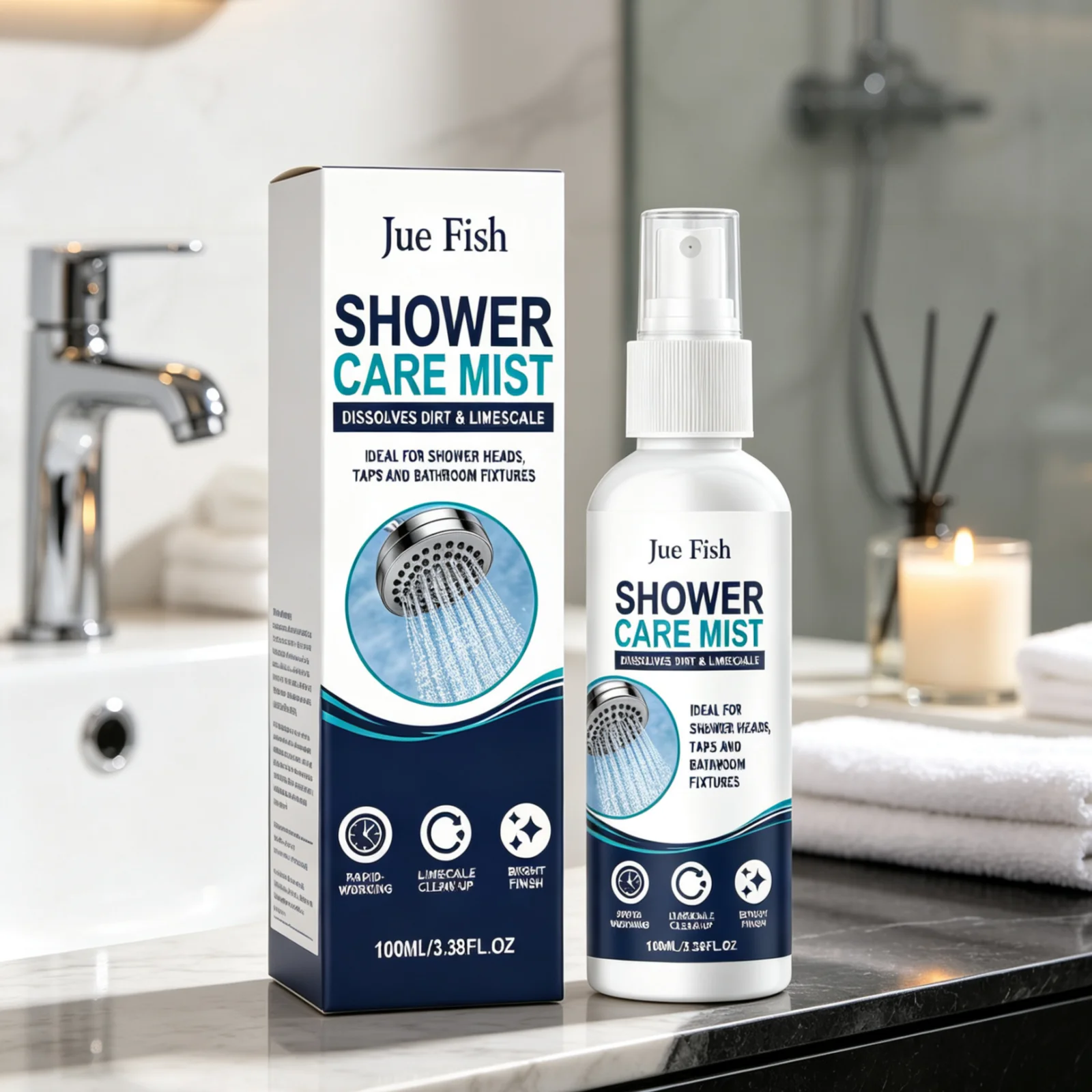 Jue Fish Shower Care Mist Efficient Cleaning Deep Decontamination Quick Stain Remover Bathroom Care Shower Head Cleaner 100ml