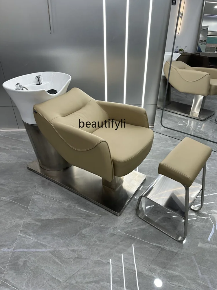 Barber Shop Ceramic Basin Shampoo Chair Hair Salon Lying Half Shampoo Chair for Hair Salon Flushing Bed Massage Couch