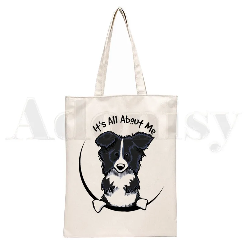 Bolsas de Ombro Harajuku para Mulheres, Bolsas Harajuku para Meninas, Bolsa de Compras Casual Elegante, Eu Amo Meu Cão Border Collie