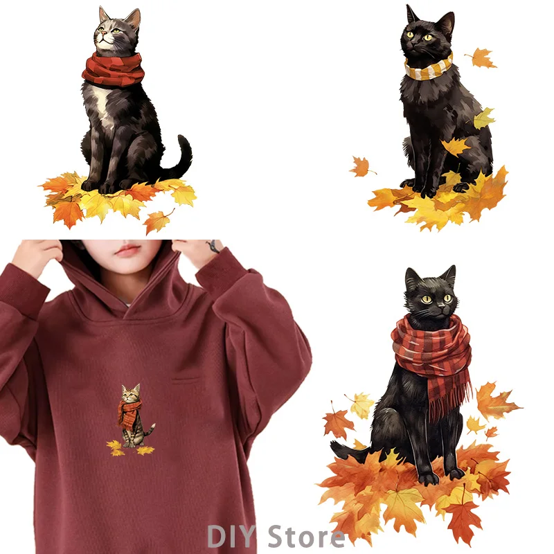 autumn kitten dtf Heat Transfer iron on transfer for clothing Iron On Patches Thermal for Clothing Iron On Patches For Clothing.