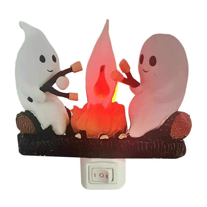 Lampu malam hantu Plug In Faux Ghost Campfire akrilik lampu malam Plug ke Wall Halloween Faux menyeramkan Bonfire dekorasi lampu malam