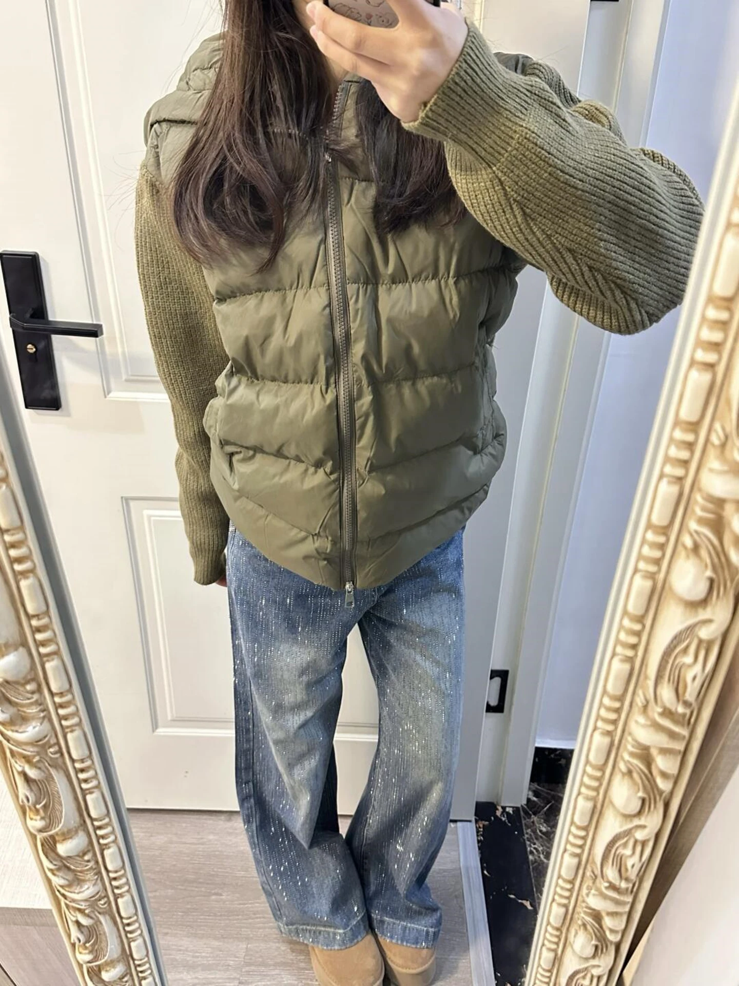 

Вязаное зимнее пальто для женщин с капюшоном, хлопковая куртка в американском ретро-стиле, теплая верхняя одежда для холодной погоды