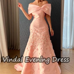 Vindal Floor Length Off-the-shoulder Neckline Evening Dress Elegant Built-in Bra Saudi Arabia Short Sleeves Satin For Woman 2024