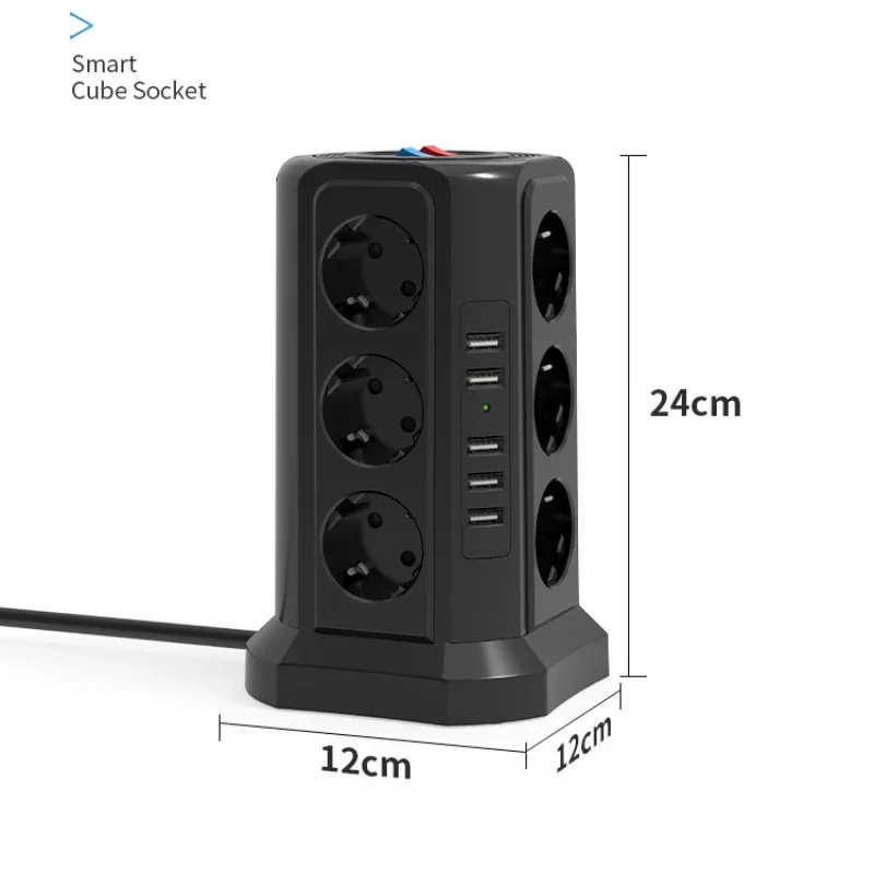 Imagem -05 - Torre Multi Power Strip Vertical ue Plug 12 Way Tomadas Sockets com Usb Surge Protector Circuit Protection 2m Extension Cord