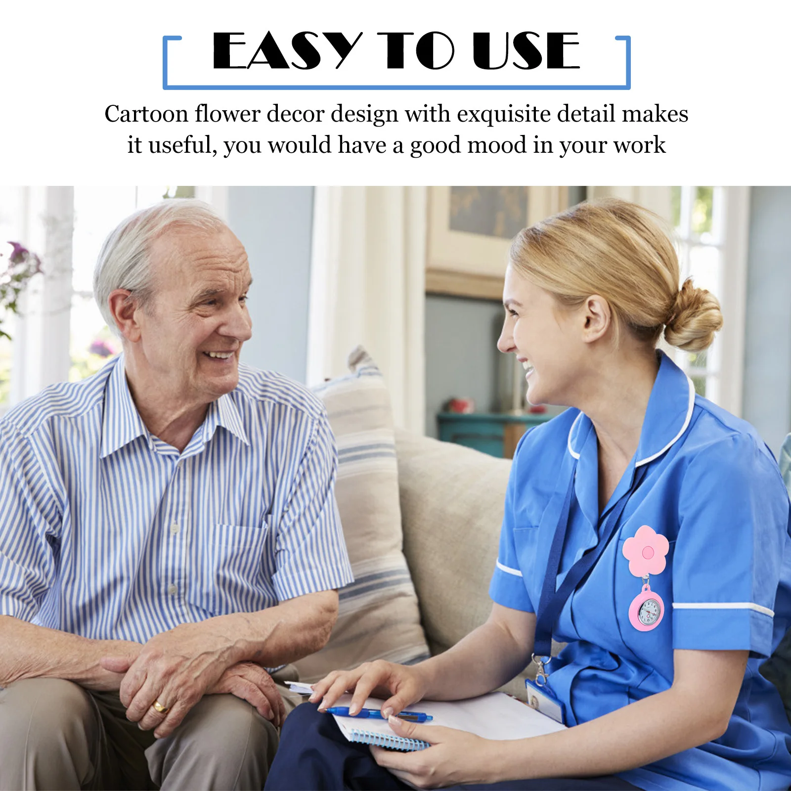 

Nurse Pocket Watch Cartoon Flower Design Stretchable Clip-on Suitable Size Screen Easy to View Time Cartoon Flower Pocket Watch