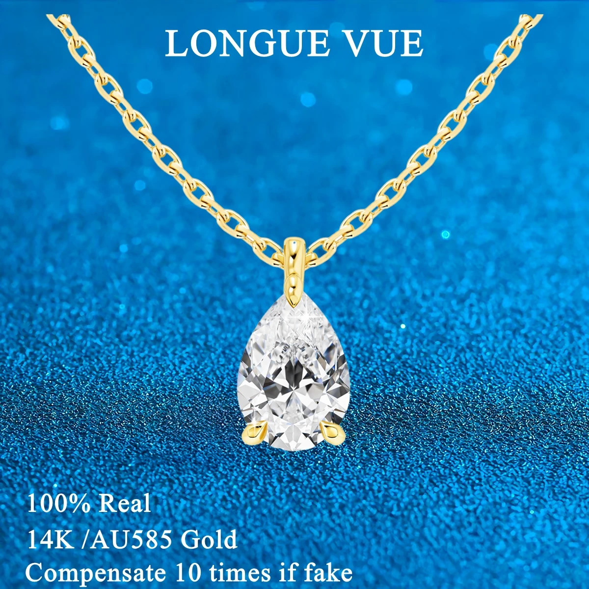 

0.5/1/2ct 14K D Color Water Drop Moissanite Diamond Pendant Necklace for Women Pear Shape Silicon Carbide Wedding Party Jewelry