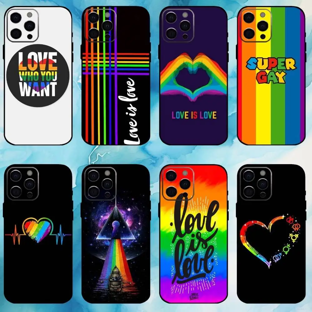 

Gay Lesbian LGBT Rainbow Phone Case For iPhone17,16,15,14,13,12,11 Plus,Pro Max Soft Black Cover