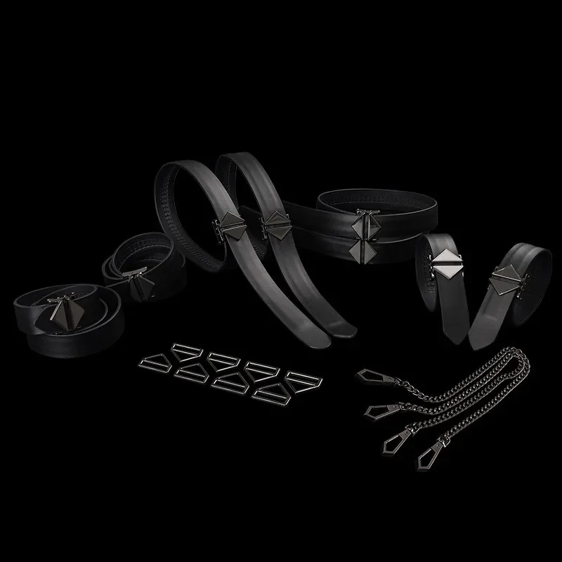 LOCKINK DIY 8pcs Bondage Harness Gear BDSM Set Adults Hand and Foot Cuffs with Collar Sexual Couples Kit Adult Harness Supplies