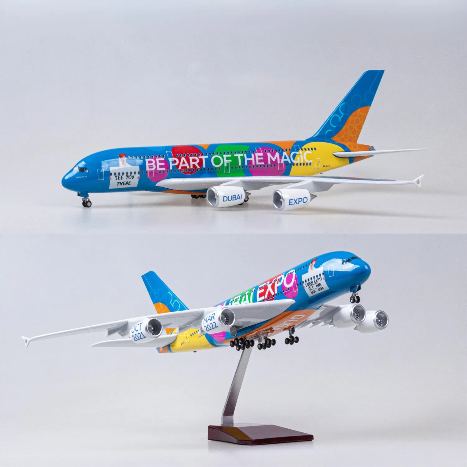 Kit de modèle d'avion en résine moulée sous pression Emirates EXPO A380, échelle 1/160, avec support, pour collections, expositions ou cadeau pour garçons