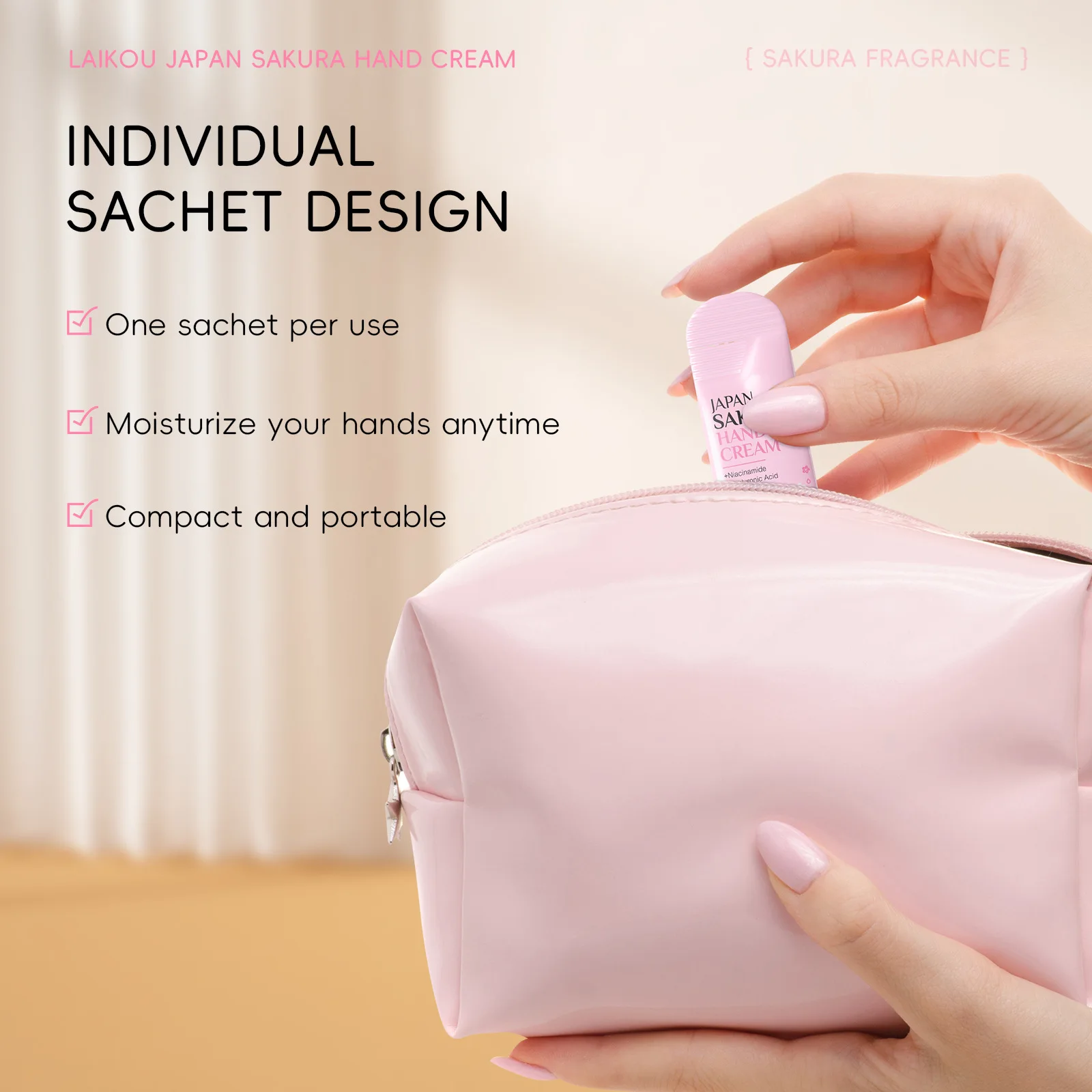 Laikou ساكورا كريم اليد المغذي ترطيب منعش غير دهني تبييض مكافحة الجافة غسول اليد المحمولة بدلة سفر صغيرة