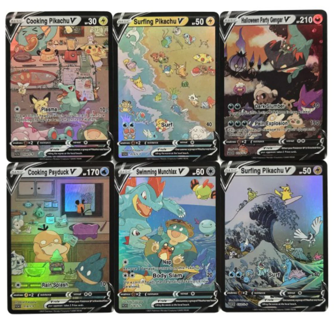 6-pcs-set-diy-pokemon-ptcg-serie-mundial-cartoes-flash-coloridos-pichu-gengar-totodile-self-made-jogo-classico-anime-colecao-cartoes
