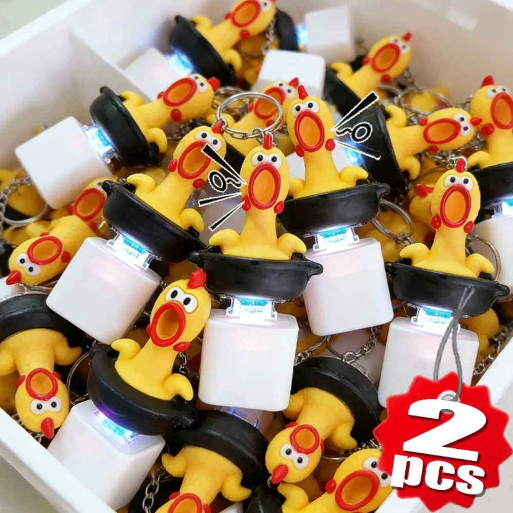 2PCS Funny Screaming Chicken Keychain Sound Light Press Button Stress Relief Fidget Toy Cute Bag Pendant Novelty Gift