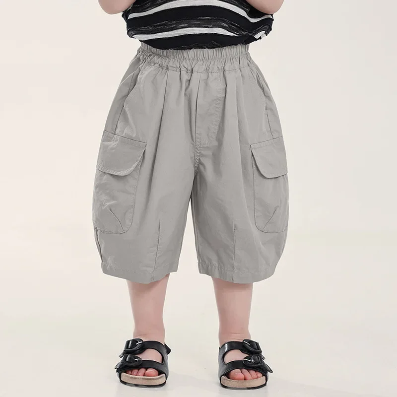 Boys Pants 2026 Summer New Childrens Clothing Korean Style Boys Baby Fashion Thin Cotton Overalls Casual Simple Daily Pants