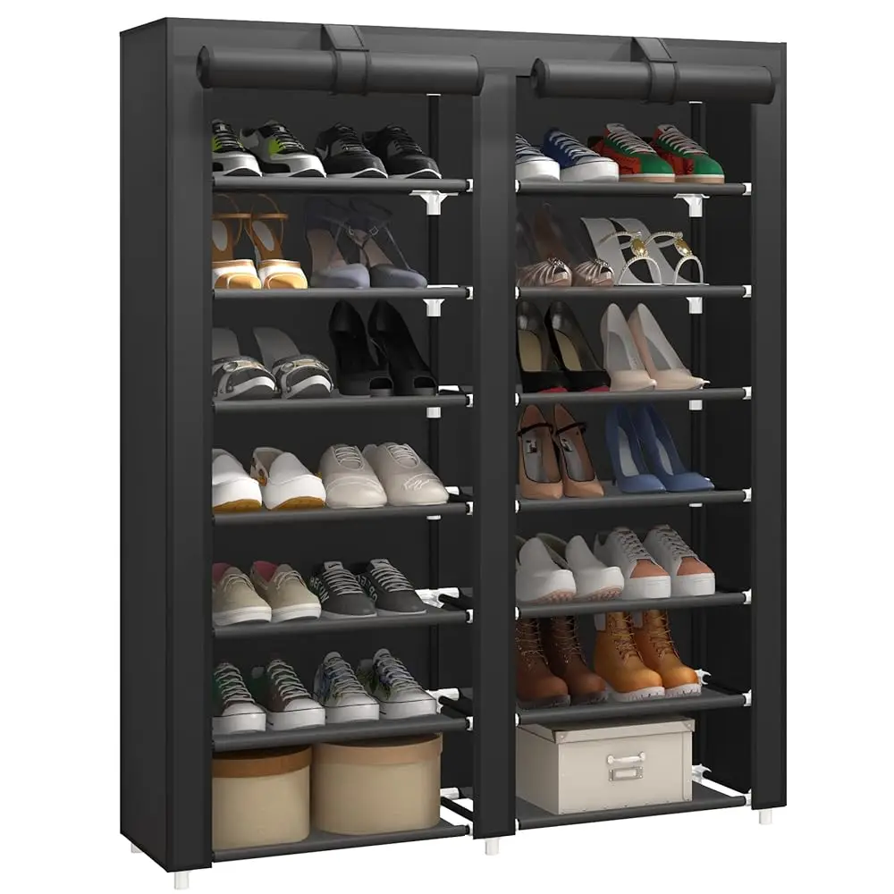 

7-Tier Shoe Storage Organizer With Dustproof Cover - Closet Cabinet Shelf Holds Up To 28 Pairs - For Doorway, Corridor,