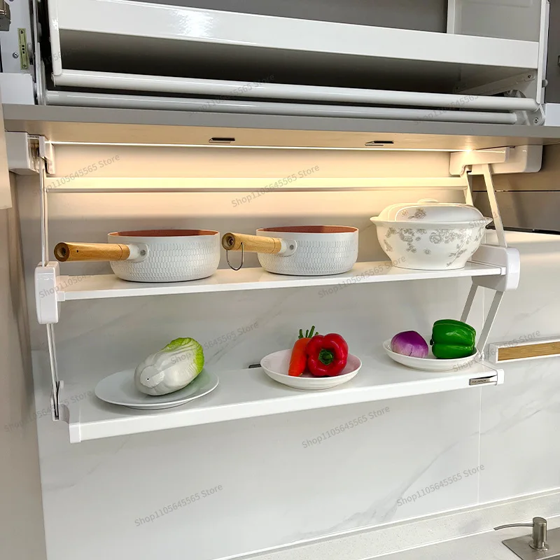 For Pull Down Double-layer Folding Basket Kitchen Hanging Cabinet Multi-layer Storage Seasoning Bottle Shelf
