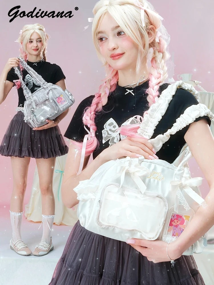 

Original Lolita Itabag New Sweet Girls Women's Lace Ribbon Students Satin Shoulder Bag Portable Cute Totes Handbag