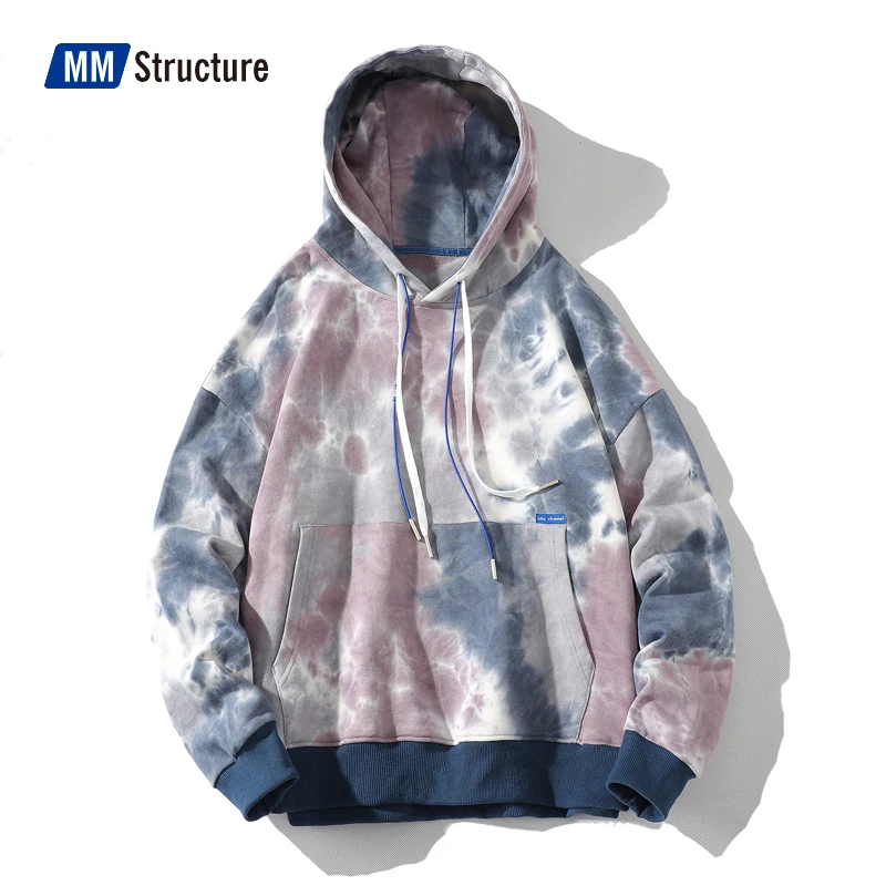 Korean Tie Dye Hoodies Men 100% Cotton Hip Hop Sweatshirt Tops 2022 New Spring Fashion High Street Harajuku Oversized Hoodie