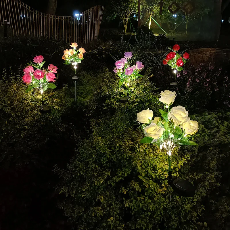 أضواء الحديقة الشمسية في الهواء الطلق أضواء الورد لساحة 7LED حديقة زهرة الشمسية LED مصباح مسار الديكور زهرة الورد أكثر واقعية