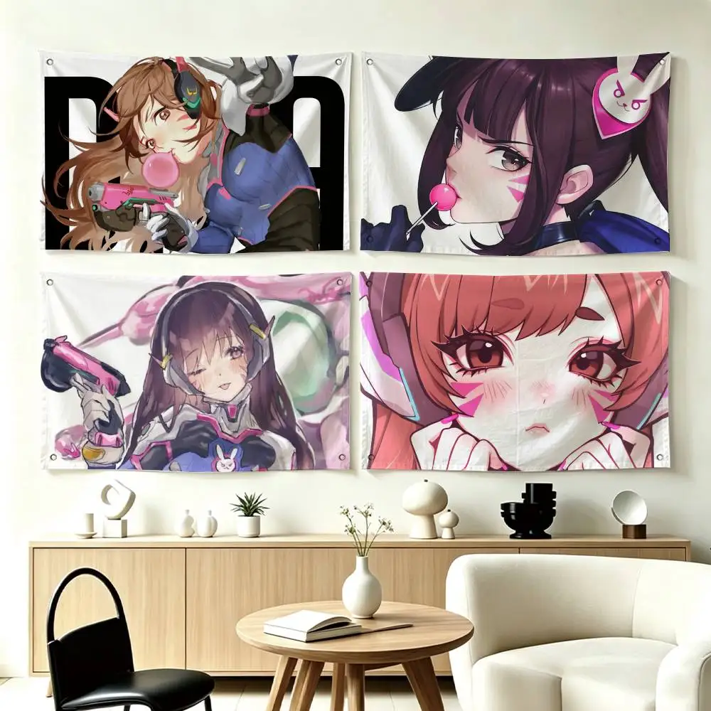 Pop Game Overwatch Fan D.Va Flags Wall Hanging Tapestry Outdoor Garage Room Decorative flag Background Blanket