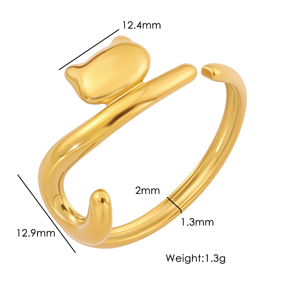 JINHUI  Cute Cat Opening Ring 316L Stainless Steel Waterproof Colorfast Jewelry Accessory Women